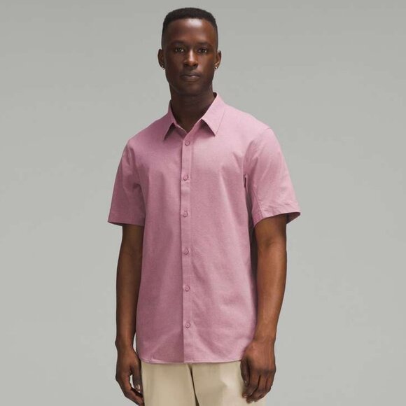 Lululemon Men's Airing Easy Short Sleeve Button-Up Shirt - Pink - Picture 1 of 7